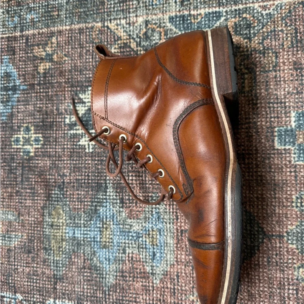 Men's Helm Brown Leather Lace-Up Dress Boots; size 9.5; worn.